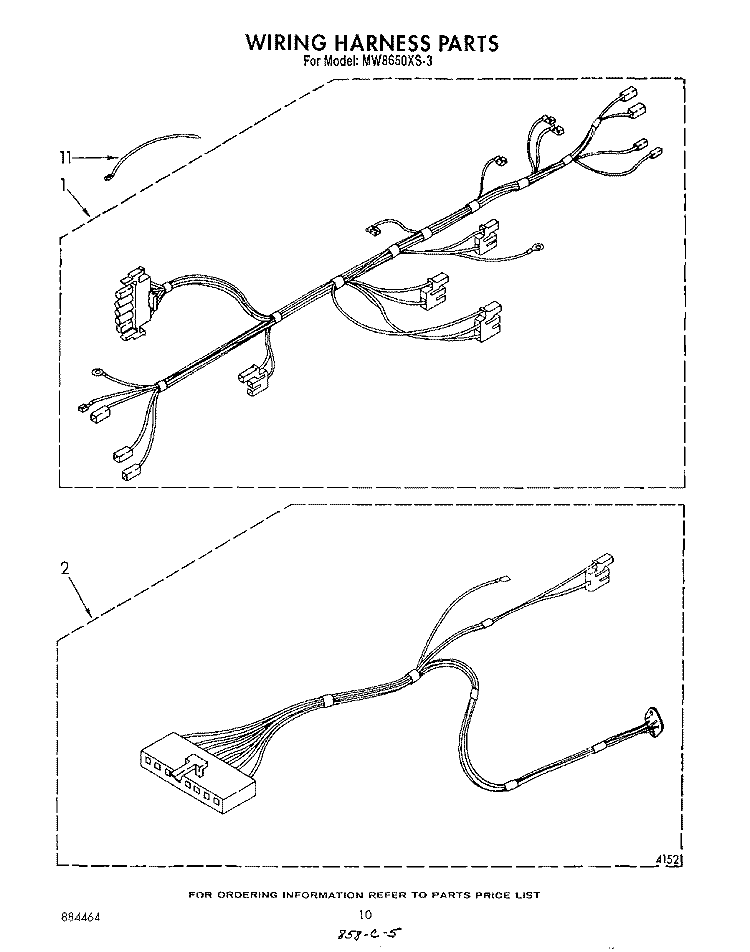 WIRING HARNESS , LIT/OPTIONAL Diagram and Parts List for MW8650XS3  Whirlpool Microwave