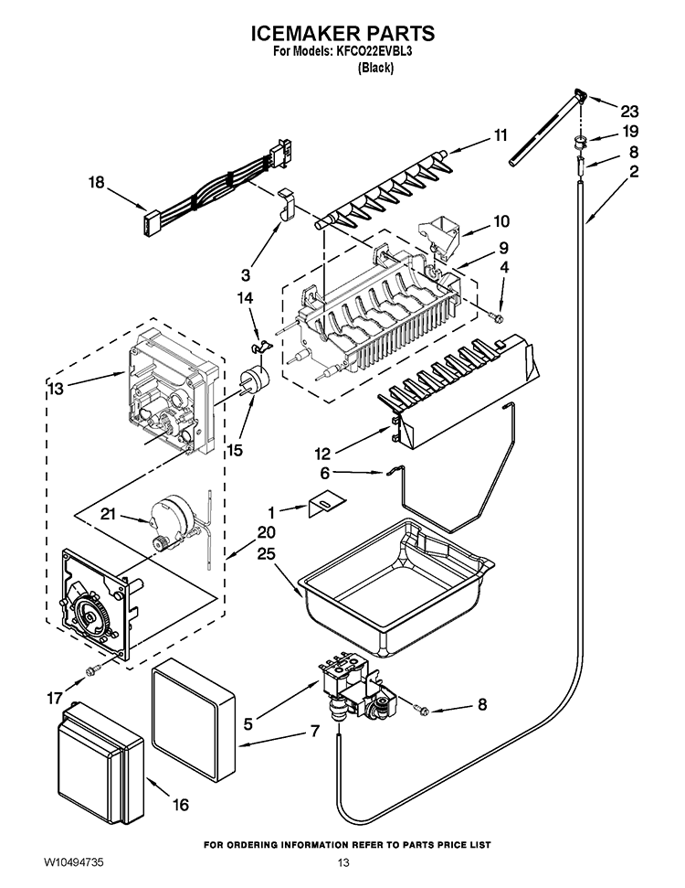 ICEMAKER PARTS Diagram and Parts List for KFCO22EVBL3  KitchenAid Refrigerator
