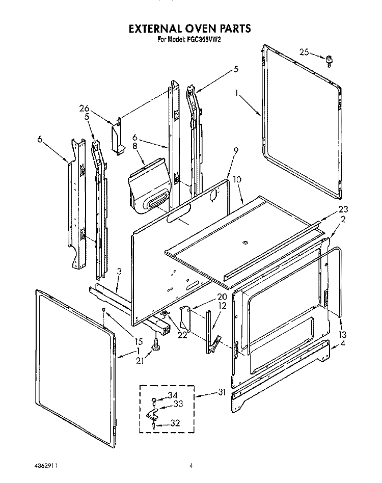 EXTERNAL OVEN Diagram and Parts List for FGC355VL2  Whirlpool Range