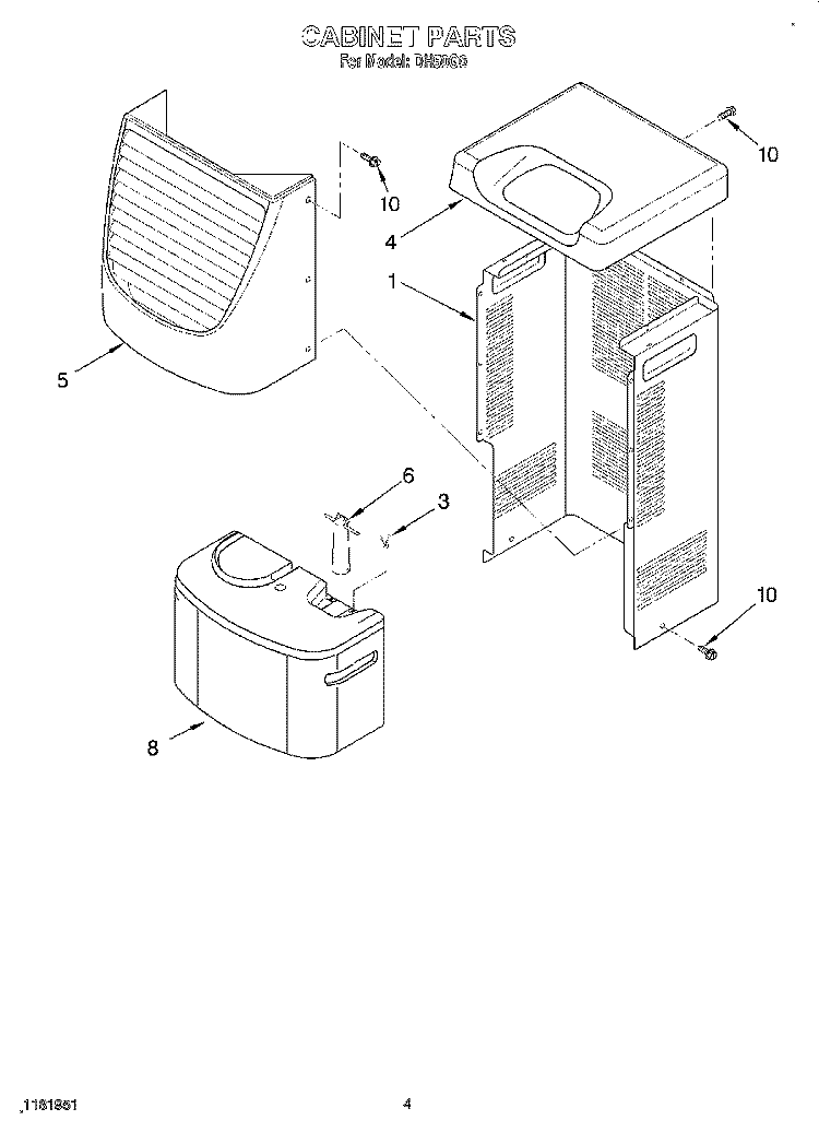 CABINET Diagram and Parts List for DH50G0  Whirlpool Dehumidifier