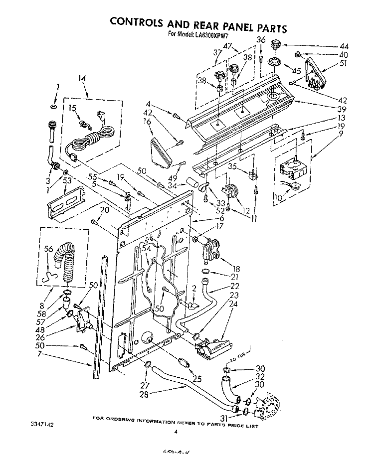 CONTROLS AND REAR PANEL Diagram and Parts List for LA6300XPW7  Whirlpool Washer