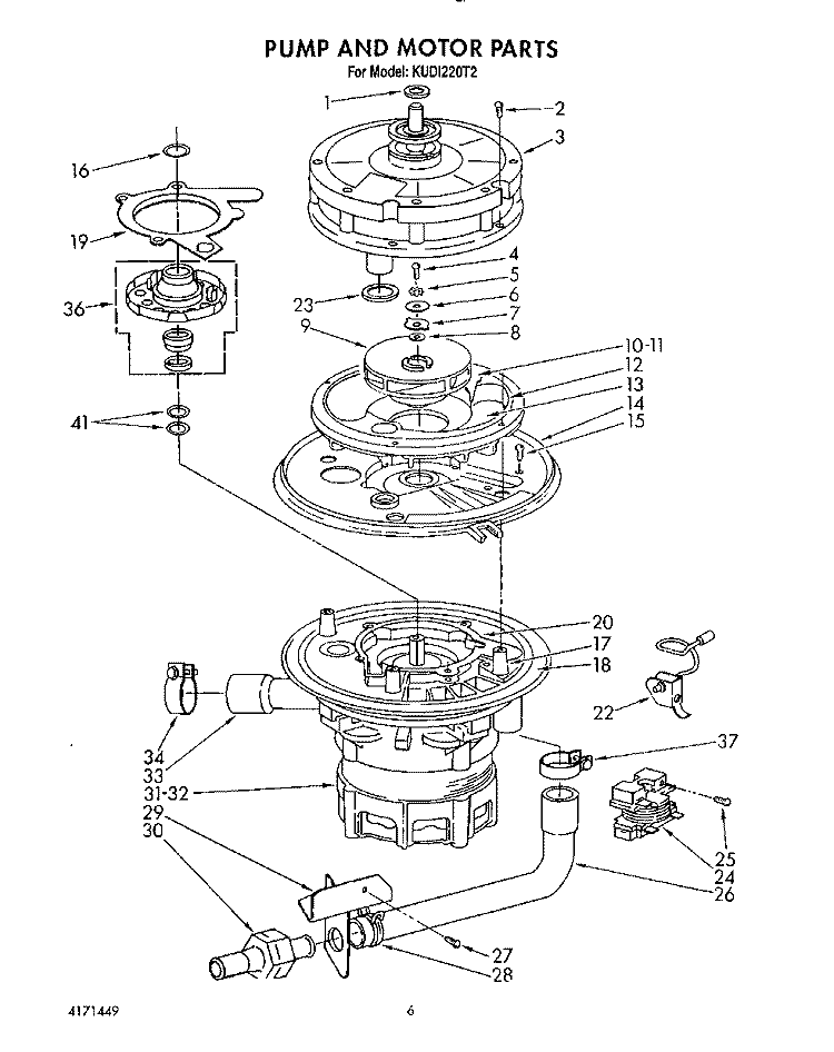 PUMP AND MOTOR Diagram and Parts List for KUDI220T2  KitchenAid Dishwasher