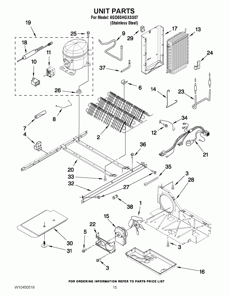 UNIT PARTS Diagram and Parts List for 6GD5SHGXSS07  Whirlpool Refrigerator