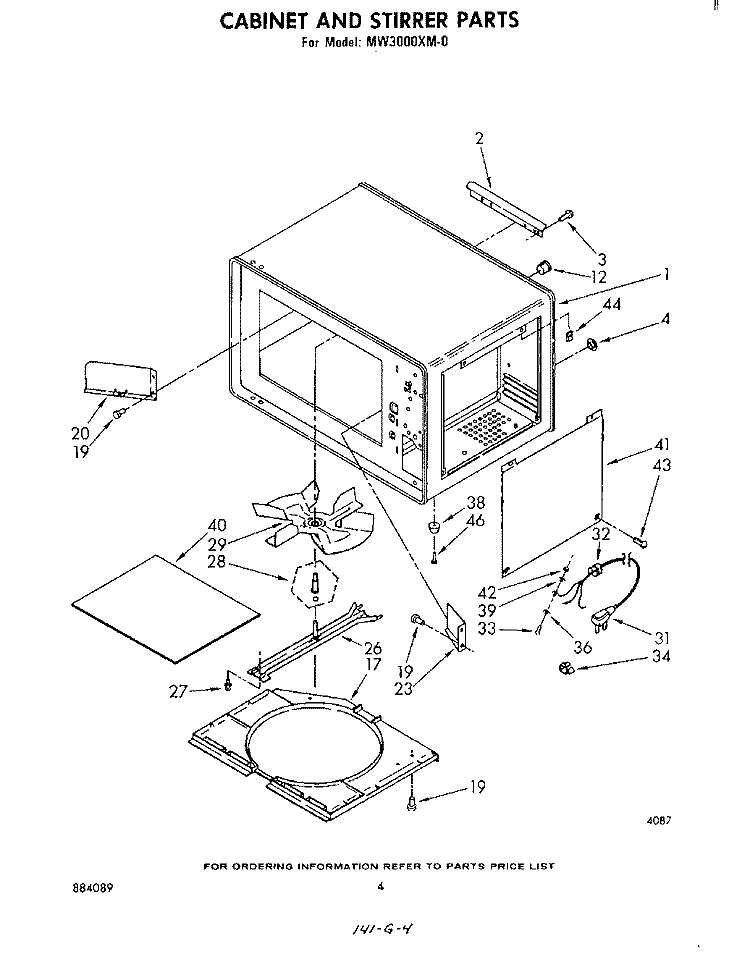 CABINET AND STIRRER Diagram and Parts List for MW3000XM0  Whirlpool Microwave