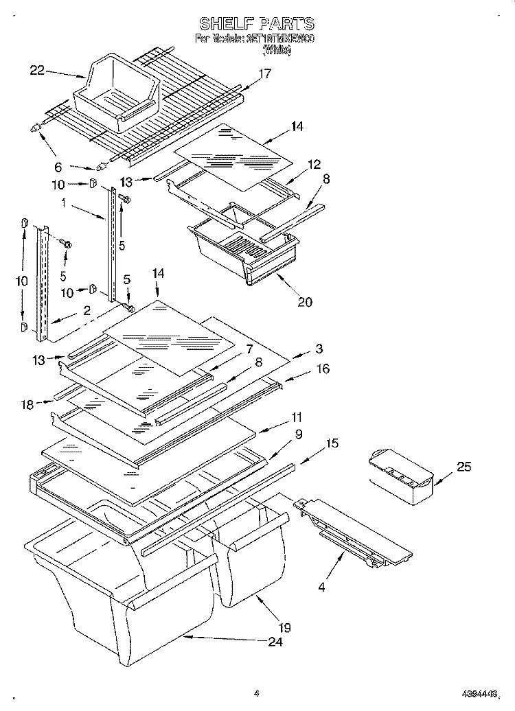 SHELF Diagram and Parts List for 3ET18TMXEW00  Whirlpool Refrigerator