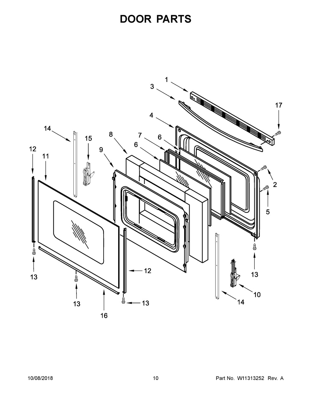 Door Parts Diagram and Parts List for IGR660GS0  Whirlpool Range