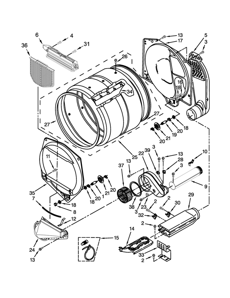 Upper And Lower Bulkhead Parts Diagram and Parts List for CSP2860TQ1  Whirlpool Dryer