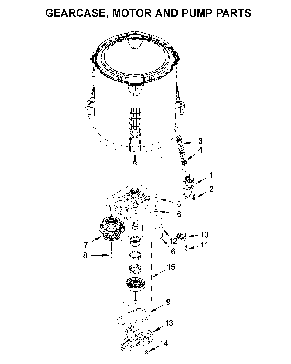 Gearcase, motor and pump parts Diagram and Parts List for YWET4027HW1  Whirlpool Washer Dryer Combo