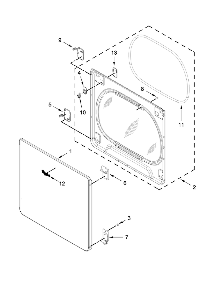 Door Parts Diagram and Parts List for 7MWGD8500EC1  Whirlpool Dryer