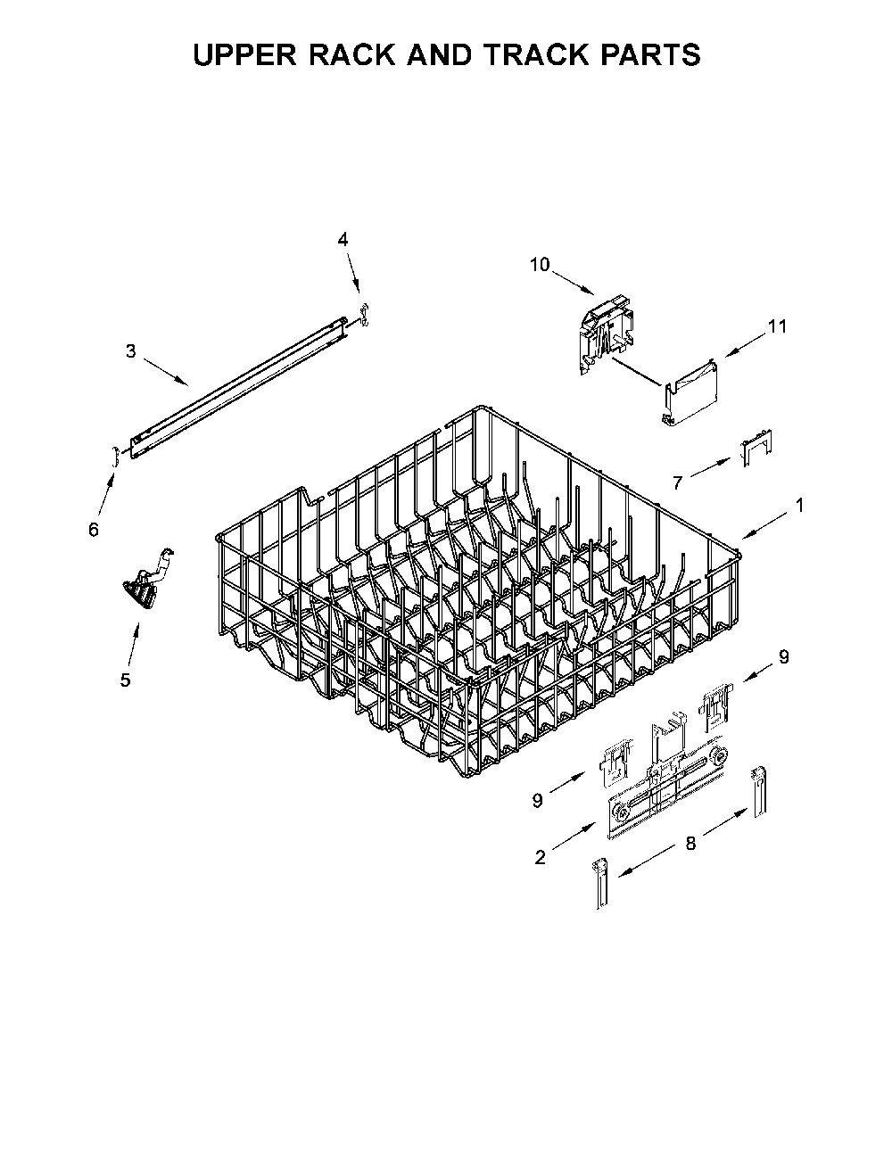 Upper rack and track parts Diagram and Parts List for 66514549N711  Kenmore Dishwasher