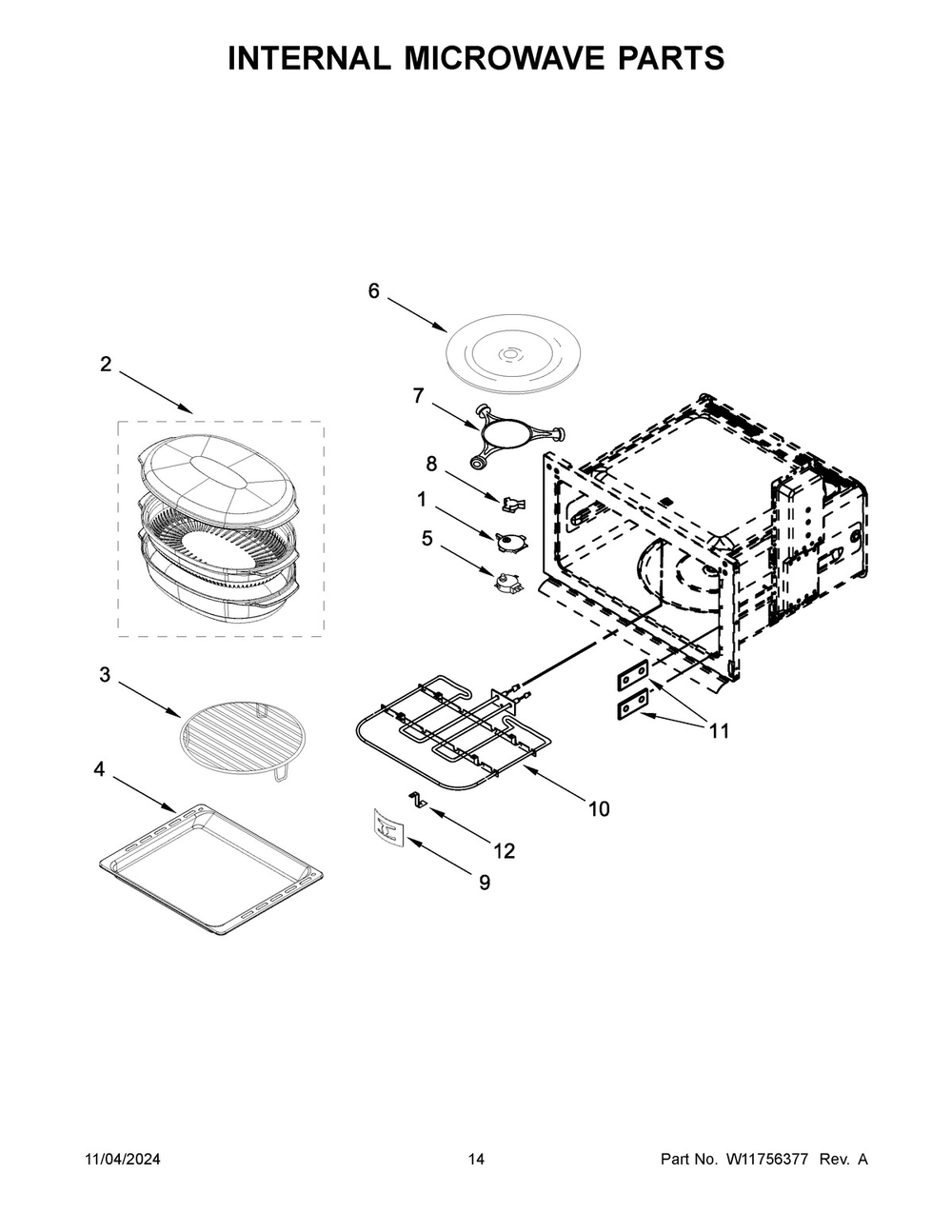 08 - Internal Microwave Parts Diagram and Parts List for KOEC530PBS01  Whirlpool Microwave Oven Combo