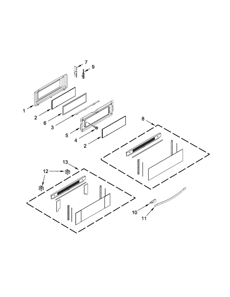 Upper Door Parts Diagram and Parts List for WGE755C0BS01  Whirlpool Range