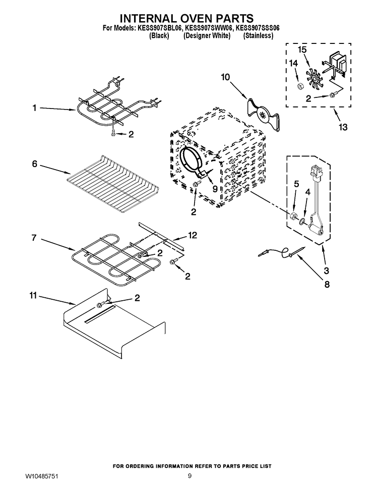 INTERNAL OVEN PARTS Diagram and Parts List for KESS907SSS06  KitchenAid Range
