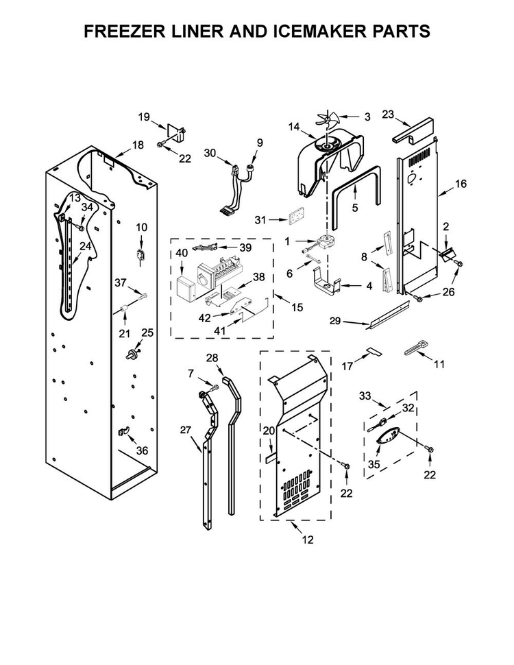 Freezer Liner And Icemaker Parts Diagram and Parts List for KBSN602EBS00  KitchenAid Refrigerator