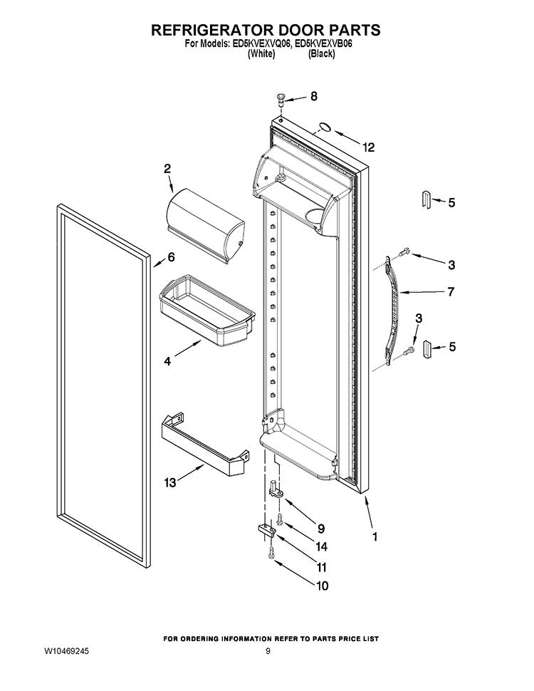 REFRIGERATOR DOOR PARTS Diagram and Parts List for ED5KVEXVB06  Whirlpool Refrigerator