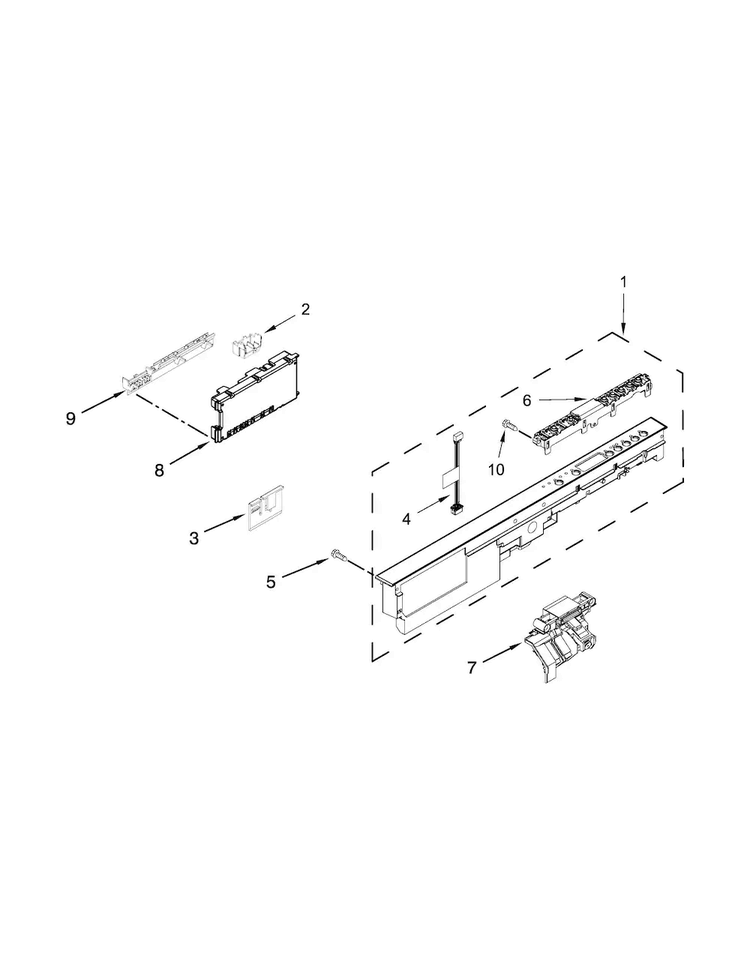 Control Panel And Latch Parts Diagram and Parts List for WDT720PADB2  Whirlpool Dishwasher
