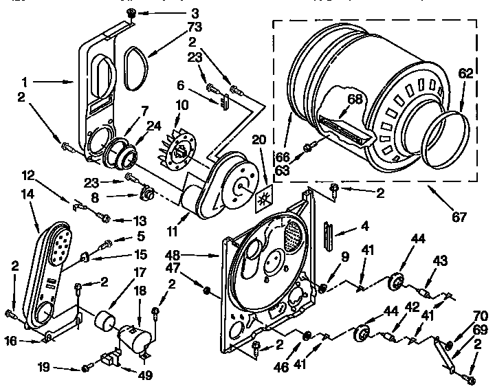 Bulkhead Diagram and Parts List for EMLGR7646AN1  Whirlpool Dryer