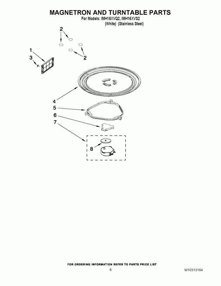 MAGNETRON AND TURNTABLE PARTS Diagram and Parts List for IMH16XVS2  Whirlpool Microwave