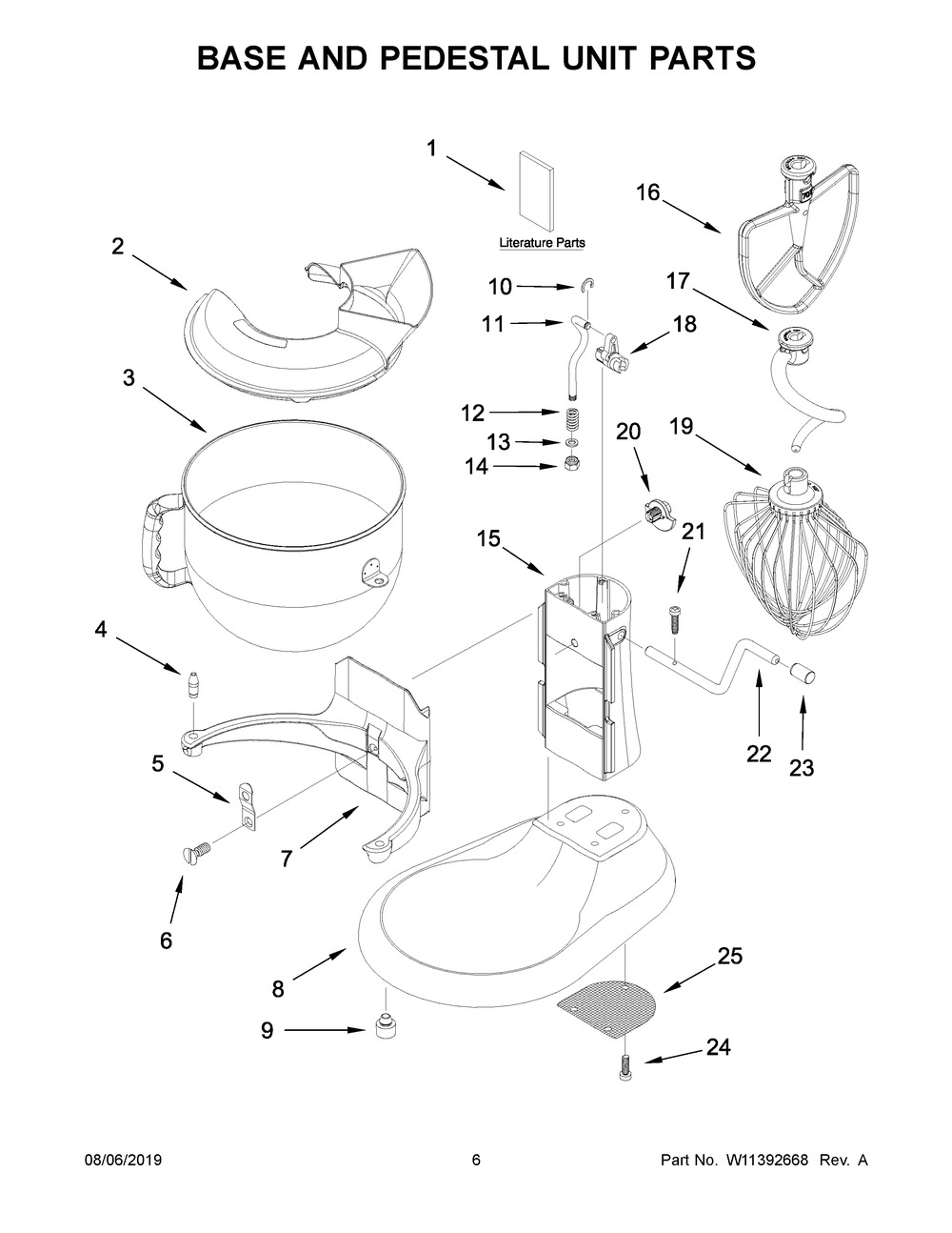 Base And Pedestal Unit Parts Diagram and Parts List for 5KSM7580XEBK0  Whirlpool Mixer