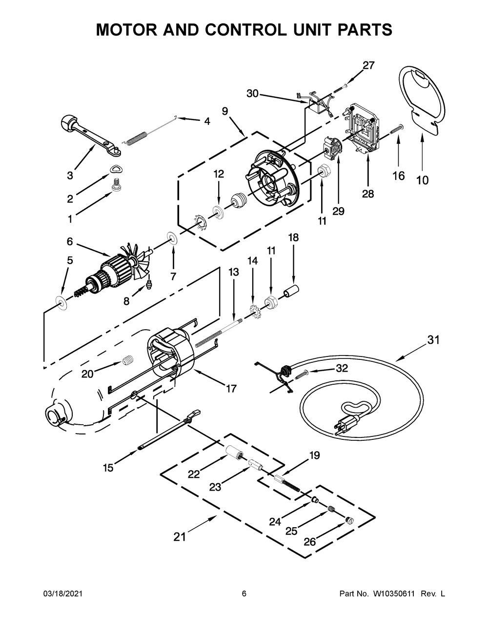Motor And Control Unit Parts Diagram and Parts List for KSM155GBSN0  Whirlpool Mixer