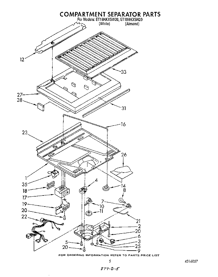 COMPARTMENT SEPARATOR Diagram and Parts List for ET18HKXSW20  Whirlpool Refrigerator