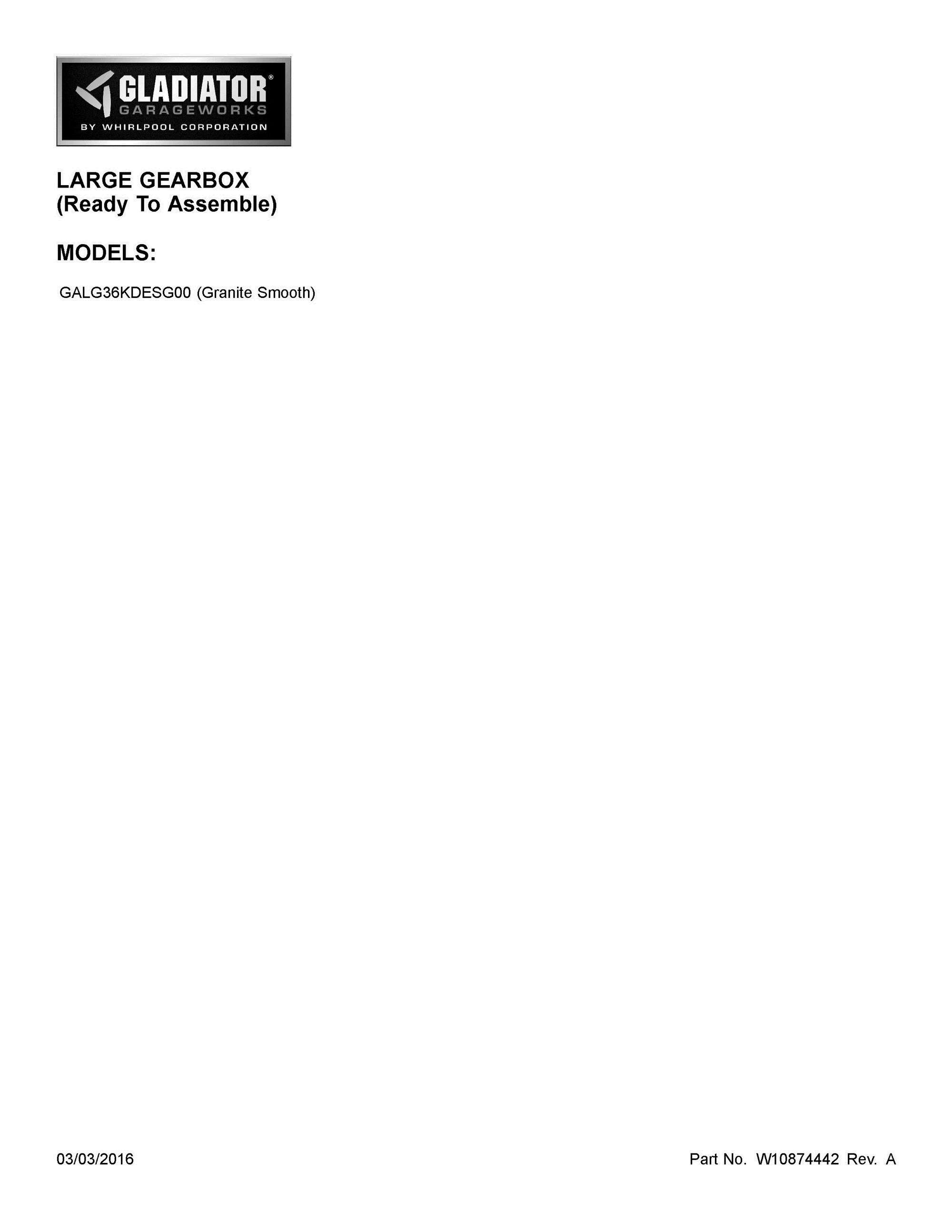 01 - COVER SHEET Diagram and Parts List for GALG36KDESG00  Whirlpool Tool Stand & Cart