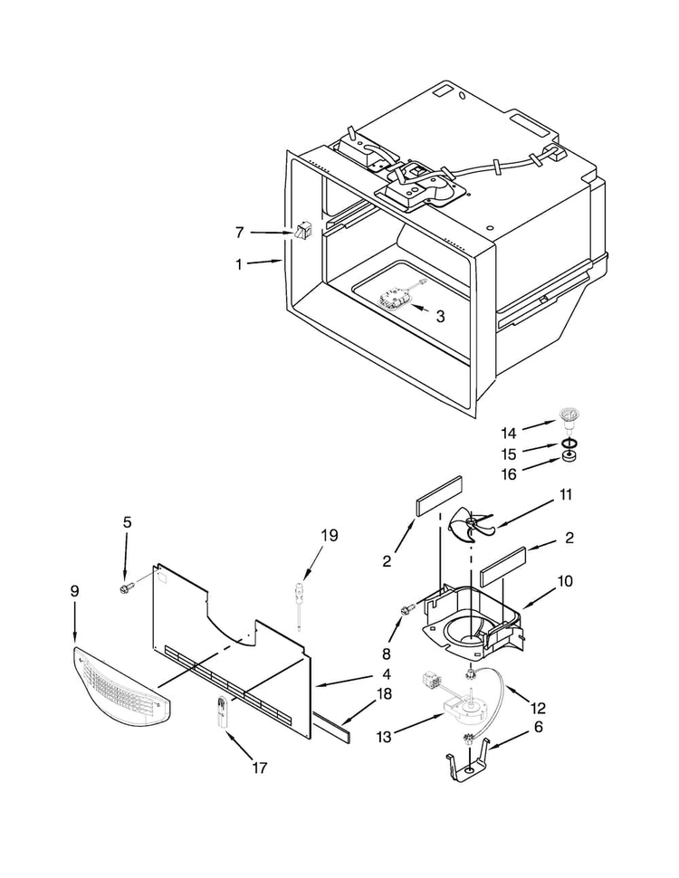 Freezer Liner Parts Diagram and Parts List for KFIV29PCMS01  KitchenAid Refrigerator