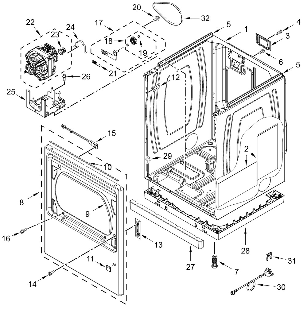 Cabinet Parts Diagram and Parts List for YMED7230HC4  Whirlpool Dryer