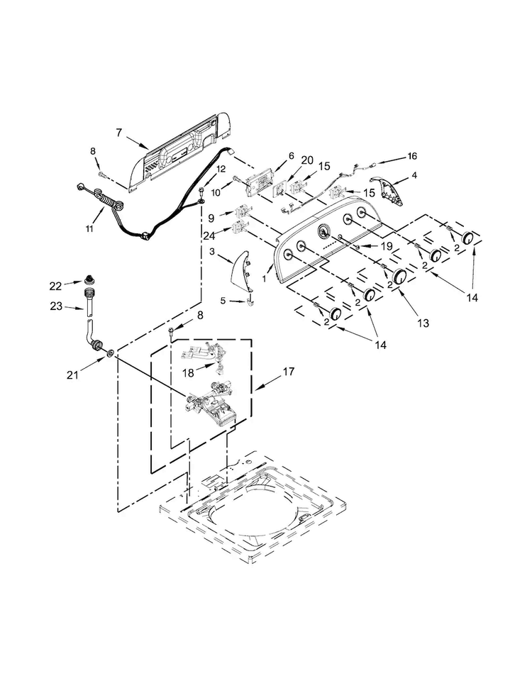 Controls And Water Inlet Parts Diagram and Parts List for 7MWTW1935DW0  Whirlpool Washer