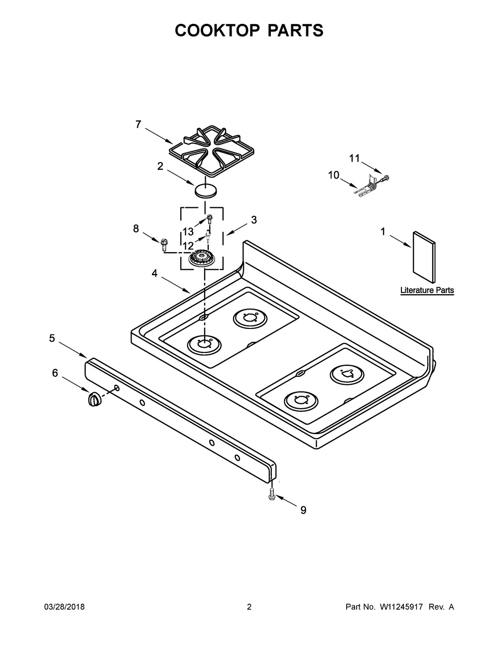 Cooktop Parts Diagram and Parts List for WFG510S0HW0  Whirlpool Range