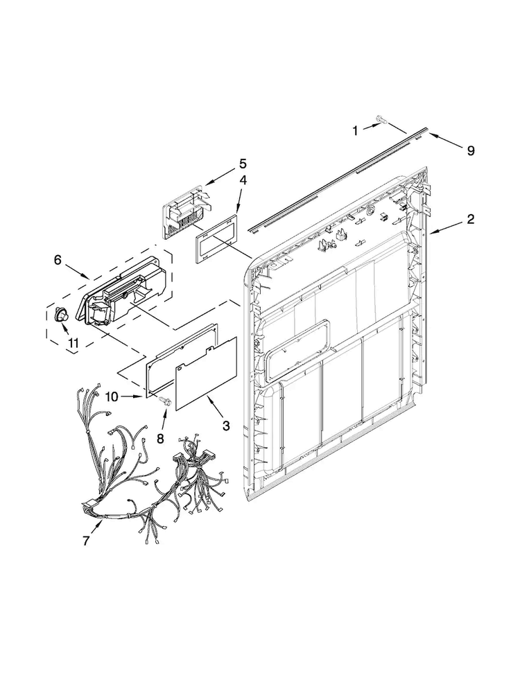 Inner Door Parts Diagram and Parts List for WDP350PAAB3  Whirlpool Dishwasher