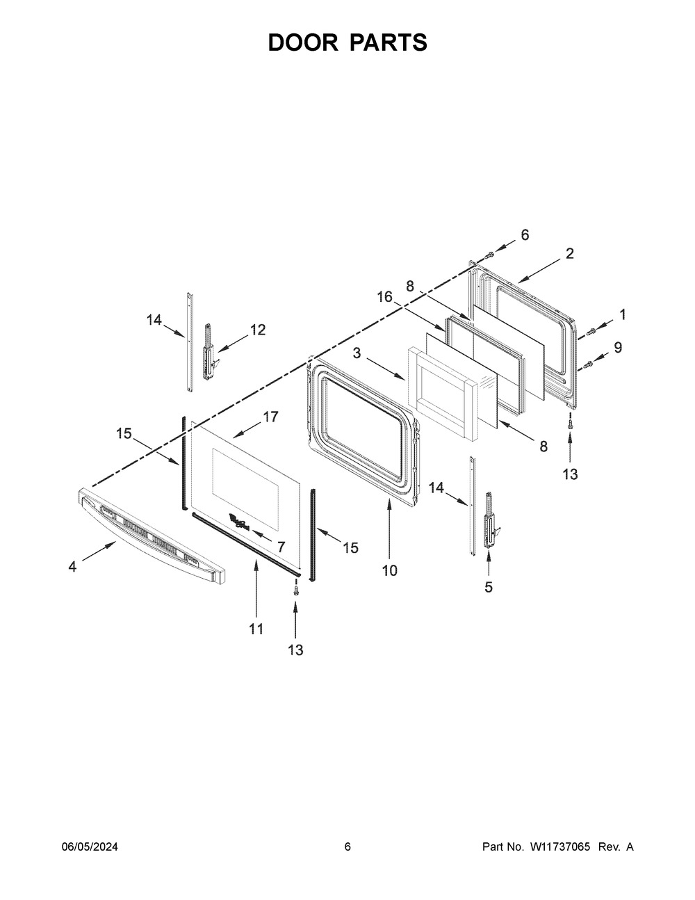 Door Parts Diagram and Parts List for WEE515S0LV3  Whirlpool Range