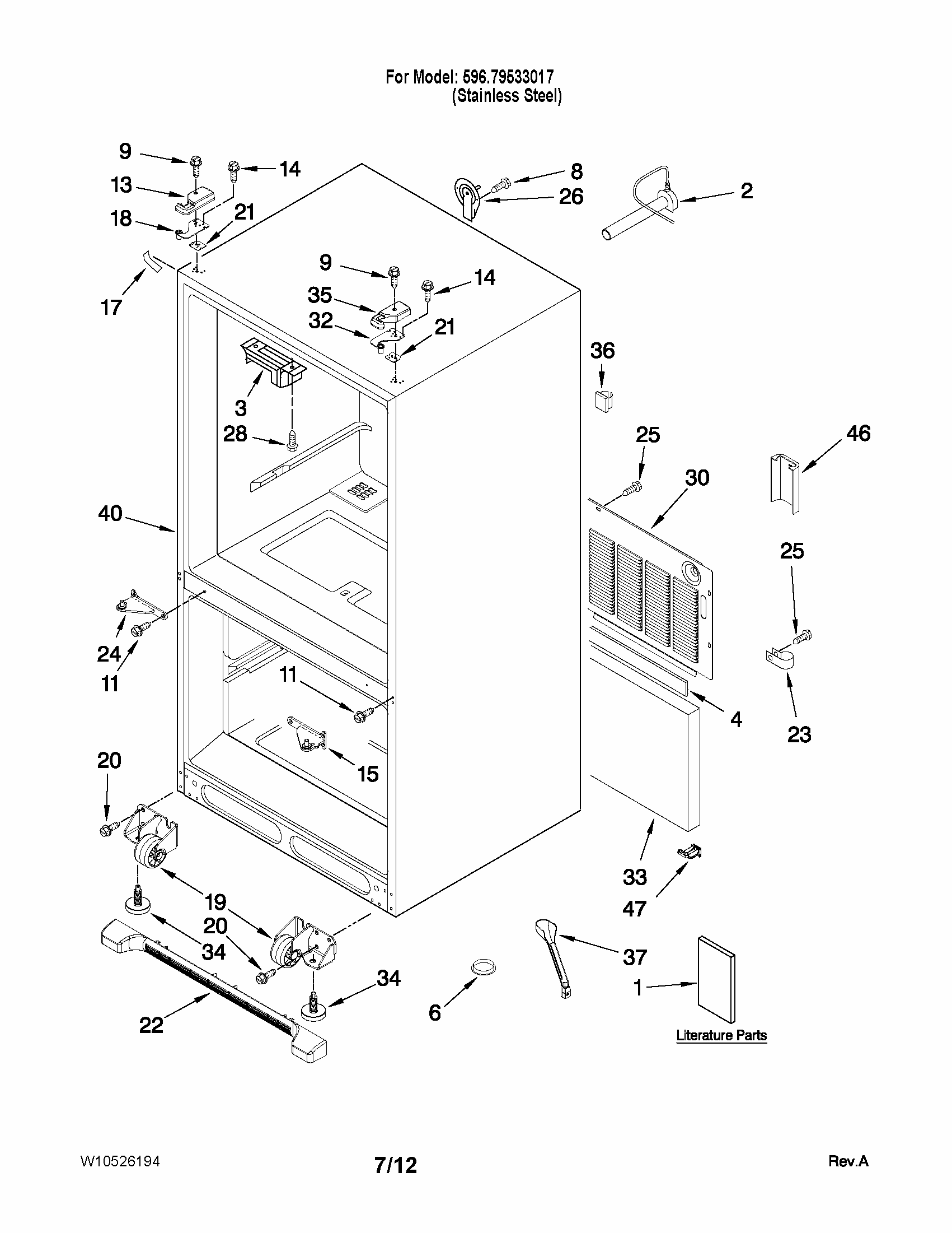 Cabinet Parts Diagram and Parts List for 59679533017  Kenmore Refrigerator
