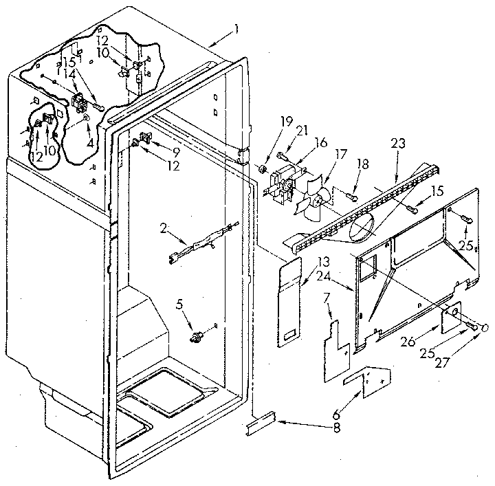 Liner Diagram and Parts List for ET20AKXSF07  Whirlpool Refrigerator