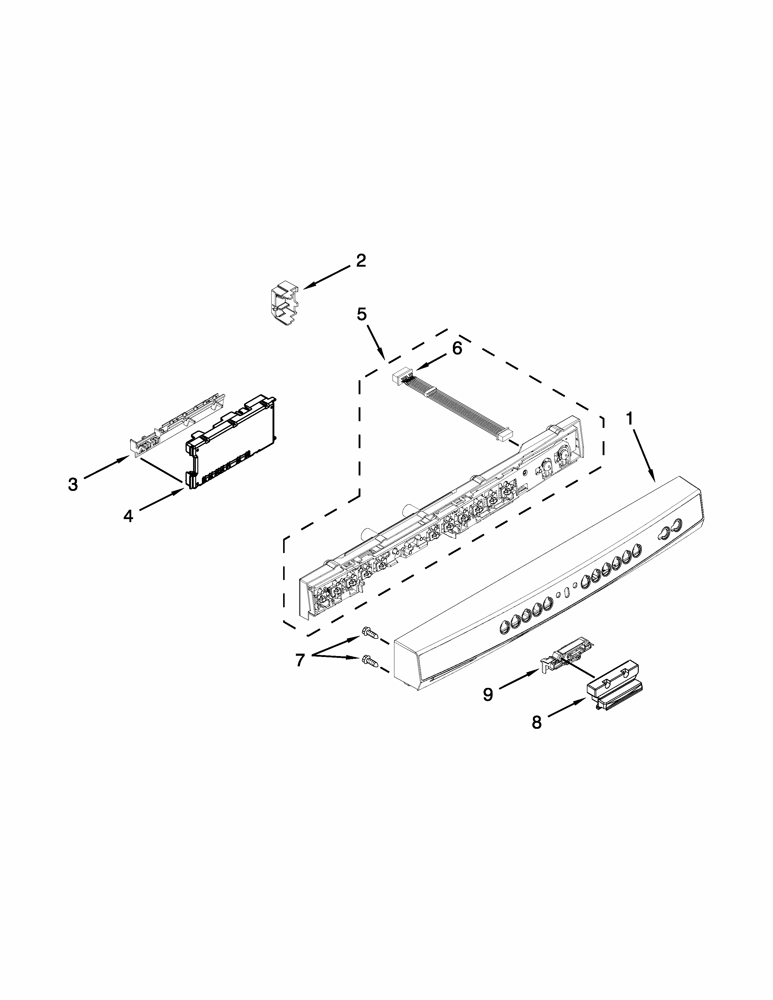 Control Panel And Latch Parts Diagram and Parts List for 66513032K115  Kenmore Dishwasher