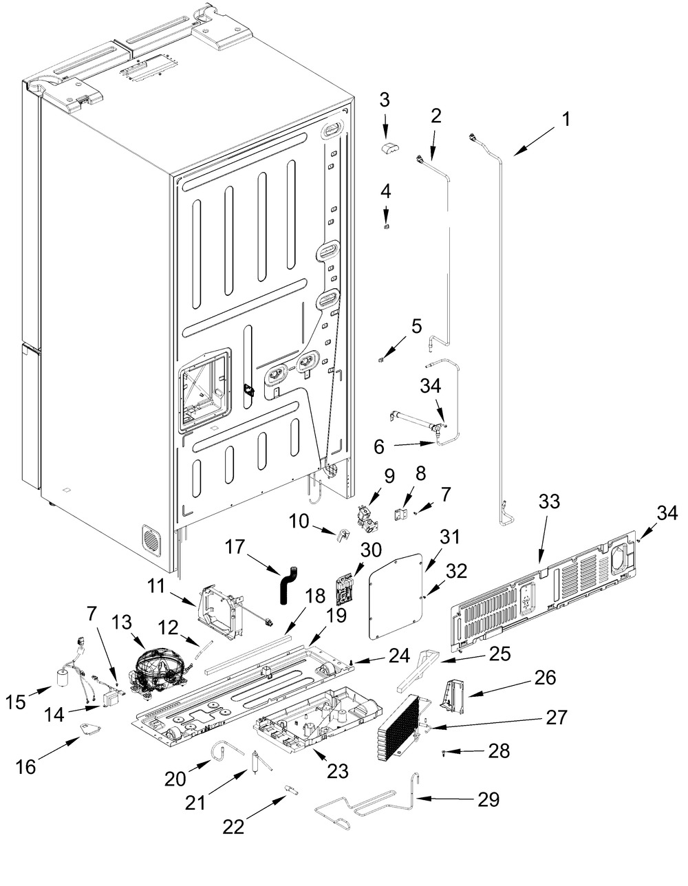 Unit Parts Diagram and Parts List for WRFF3136SW00 WRFF3136SB00-WRFF3136SZ00 Whirlpool Refrigerator