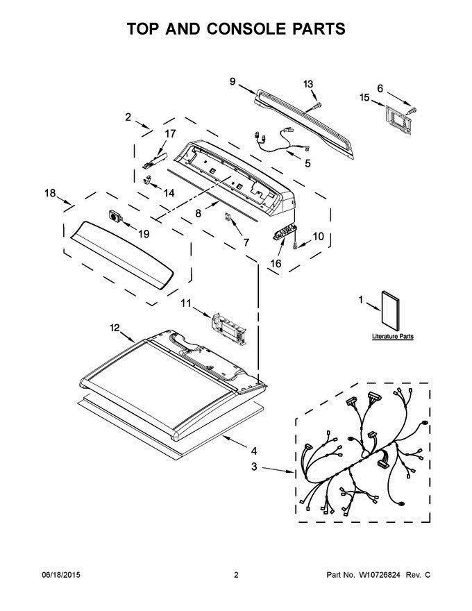 02 - Top And Console Parts Diagram and Parts List for YWED8500DC0  Whirlpool Dryer