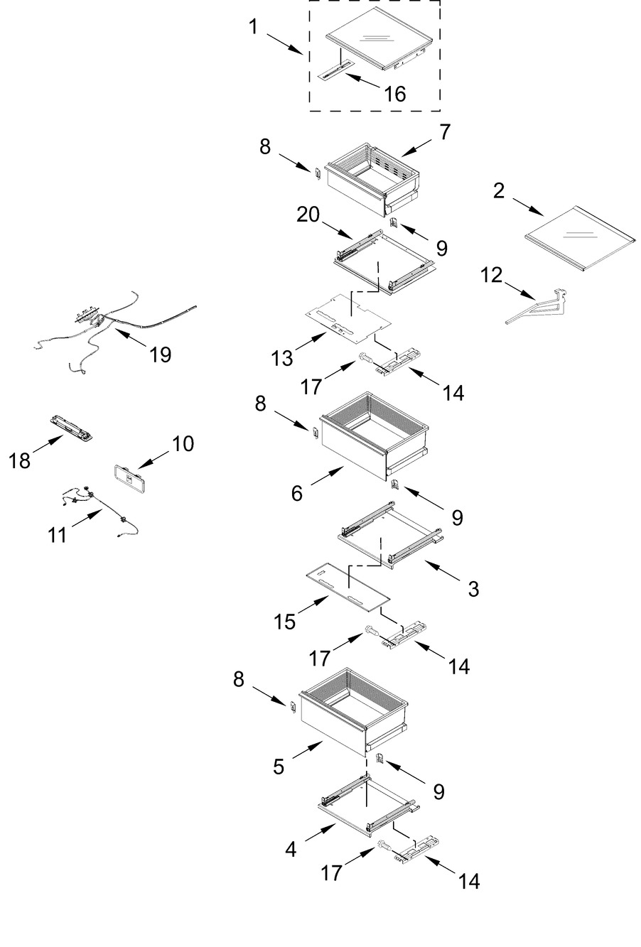 Refrigerator Shelf Parts Diagram and Parts List for JBRFL24IGX20  Whirlpool Refrigerator