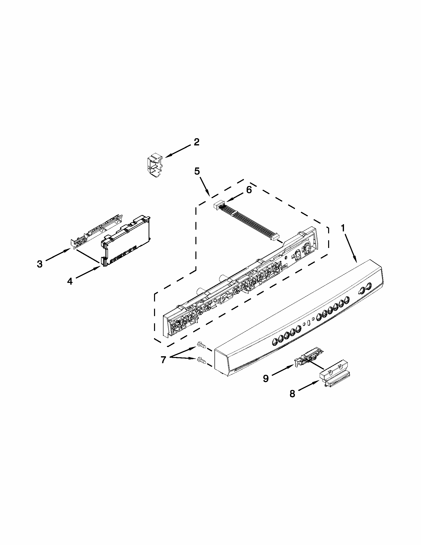 Control Panel And Latch Parts Diagram and Parts List for 66513033K114  Kenmore Dishwasher