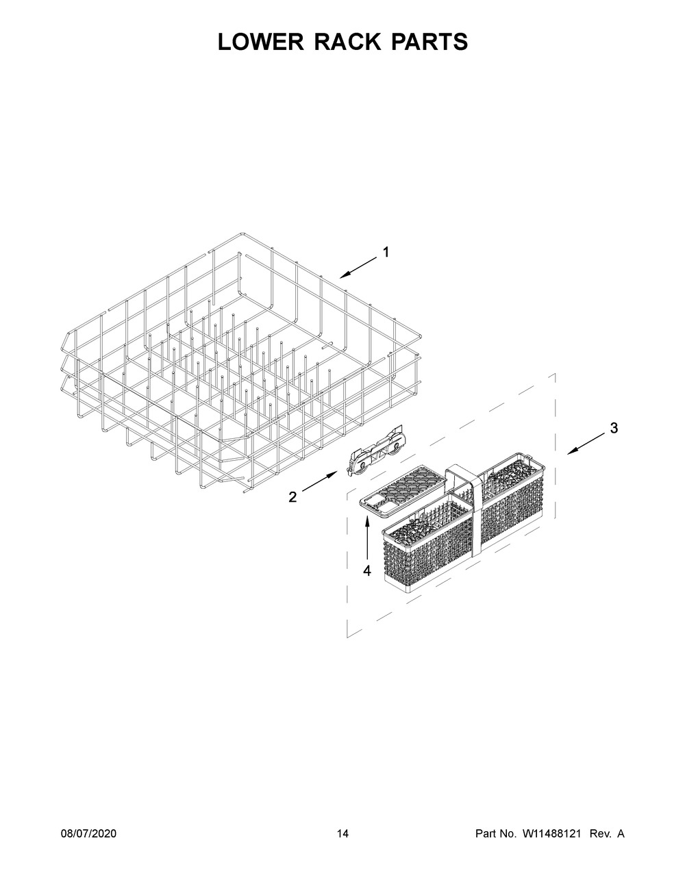 Lower Rack Parts Diagram and Parts List for KDFE204KPS0  Whirlpool Dishwasher
