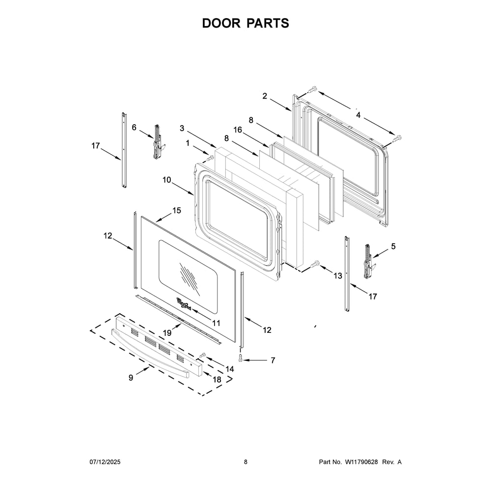 Door Parts Diagram and Parts List for YWFES5730SW0  Whirlpool Range