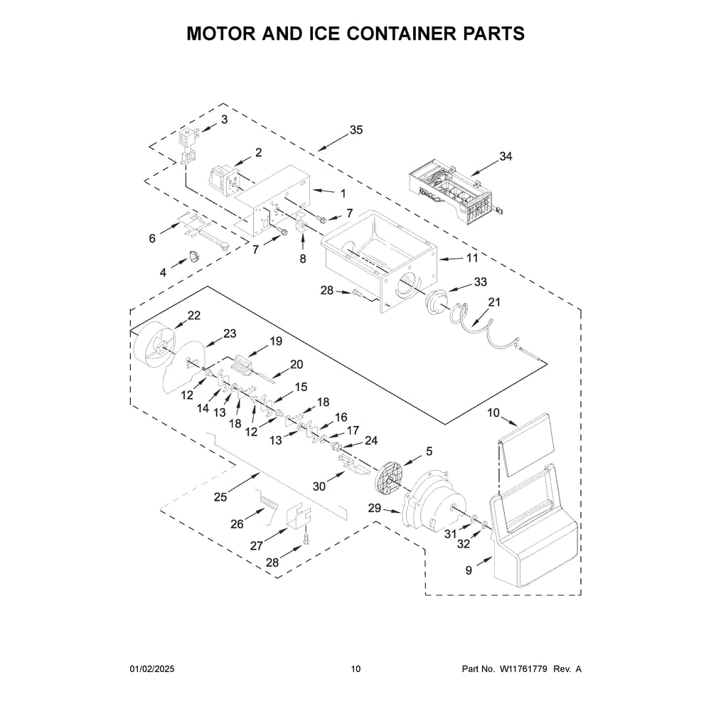 Motor And Ice Container Parts Diagram and Parts List for WRS325SDHB11  Whirlpool Refrigerator