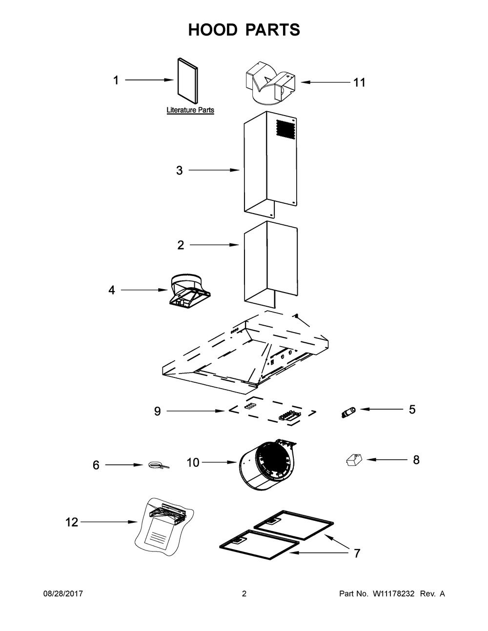 Hood Parts Diagram and Parts List for IH6302YS1  Whirlpool Range Hood