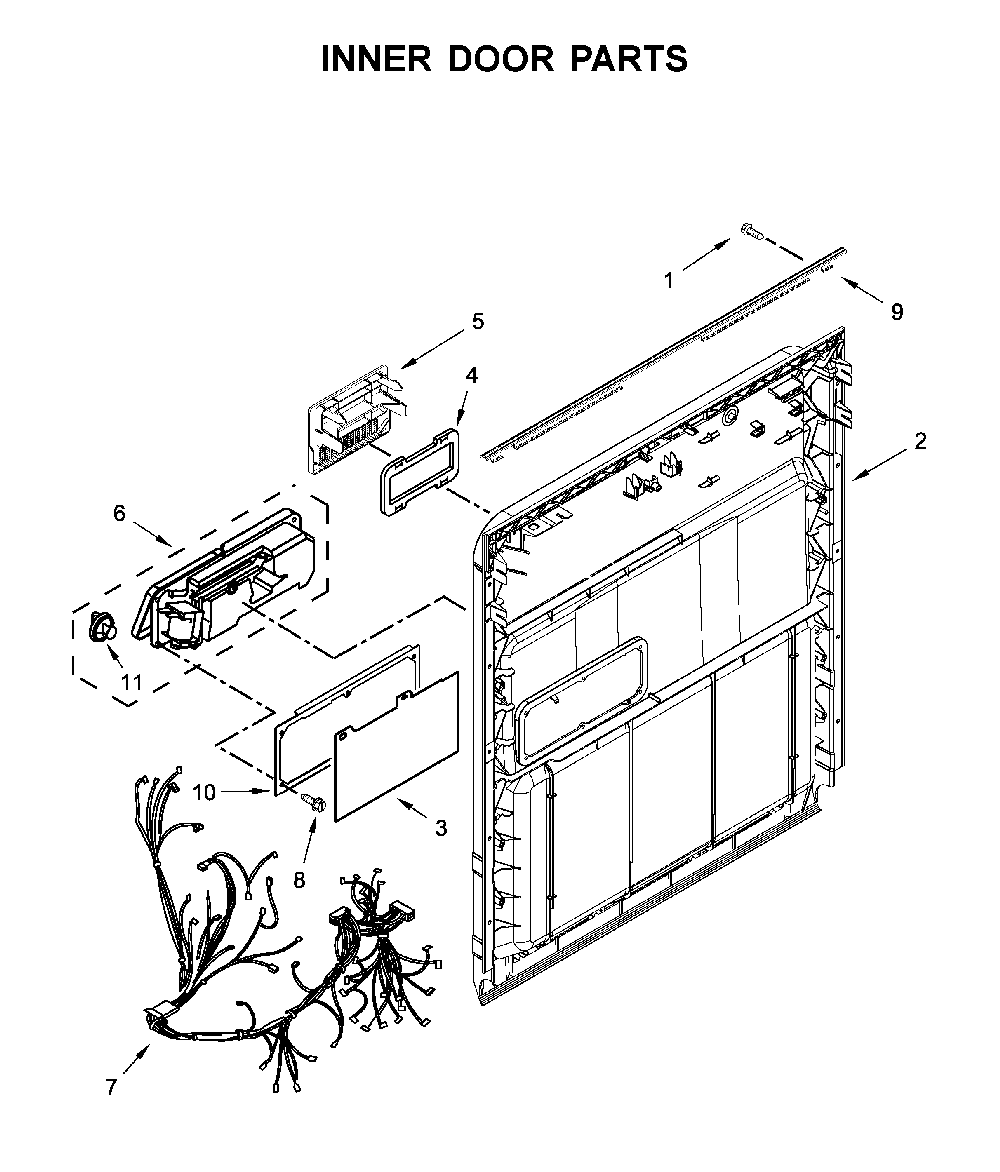Inner door parts Diagram and Parts List for WDF330PAHS4  Whirlpool Dishwasher