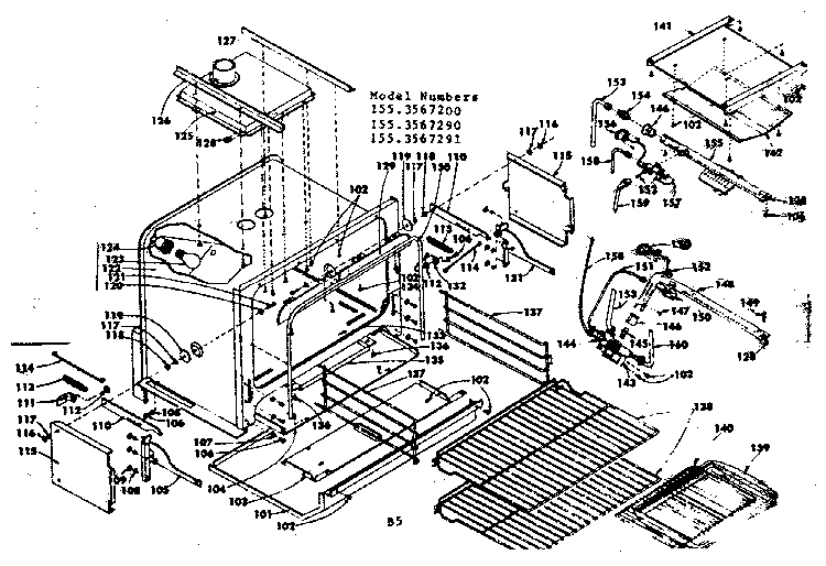 Oven Parts List Diagram and Parts List for 1553567200  Kenmore Range