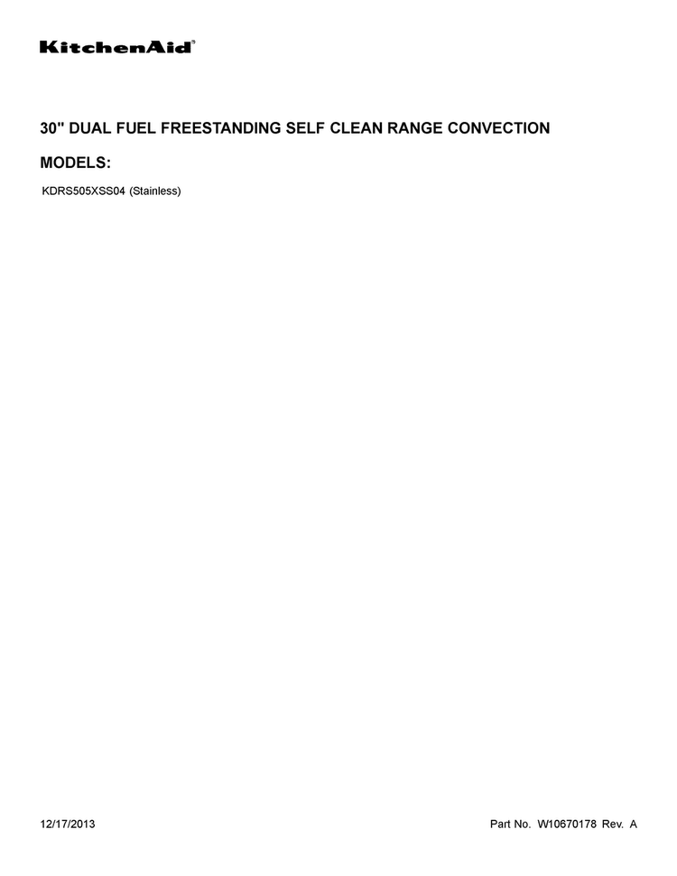 Cover Sheet Diagram and Parts List for KDRS505XSS04  KitchenAid Range