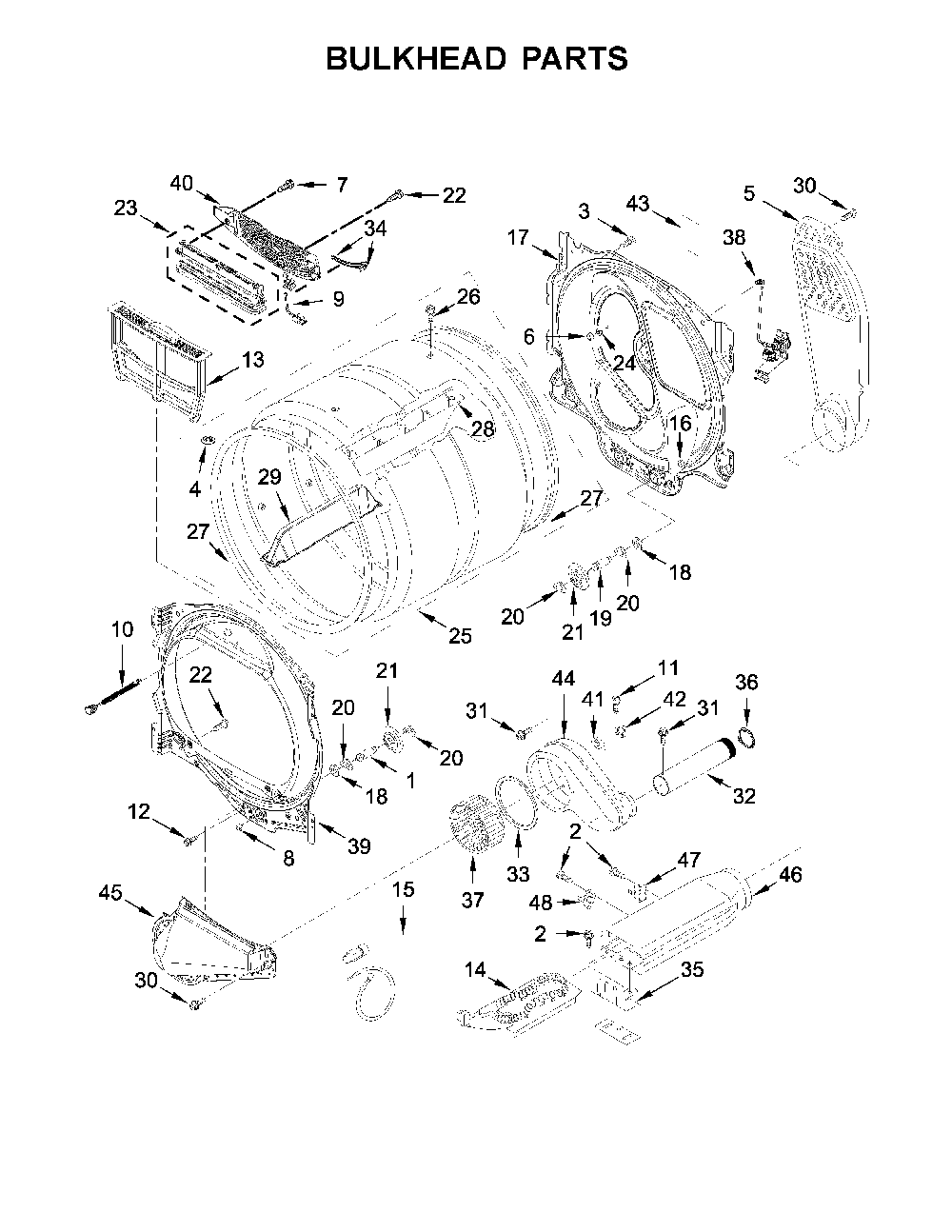 Bulkhead parts Diagram and Parts List for 11069133414  Kenmore Dryer