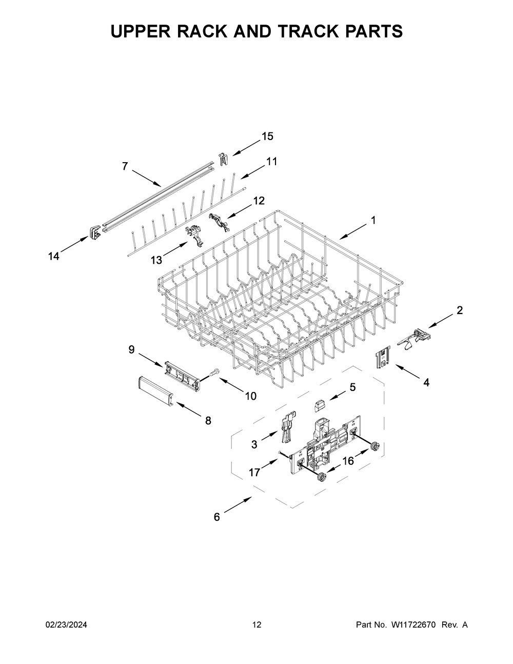 Upper Rack And Track Parts Diagram and Parts List for KDFM404KPS3  KitchenAid Dishwasher