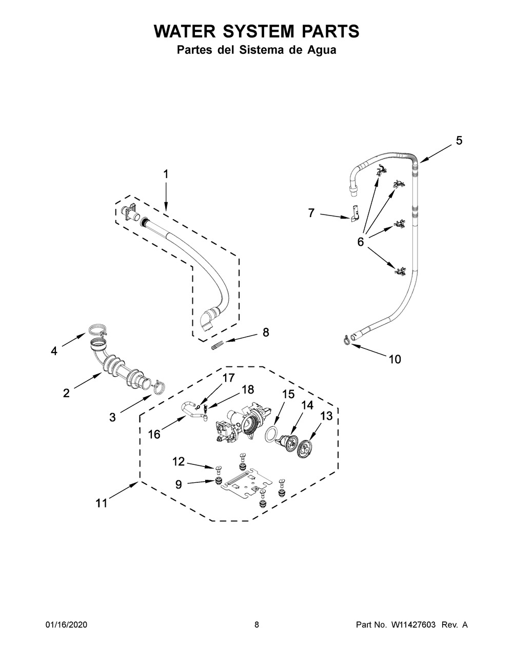 Water System Parts Diagram and Parts List for 7MWFW560CHW0  Whirlpool Washer