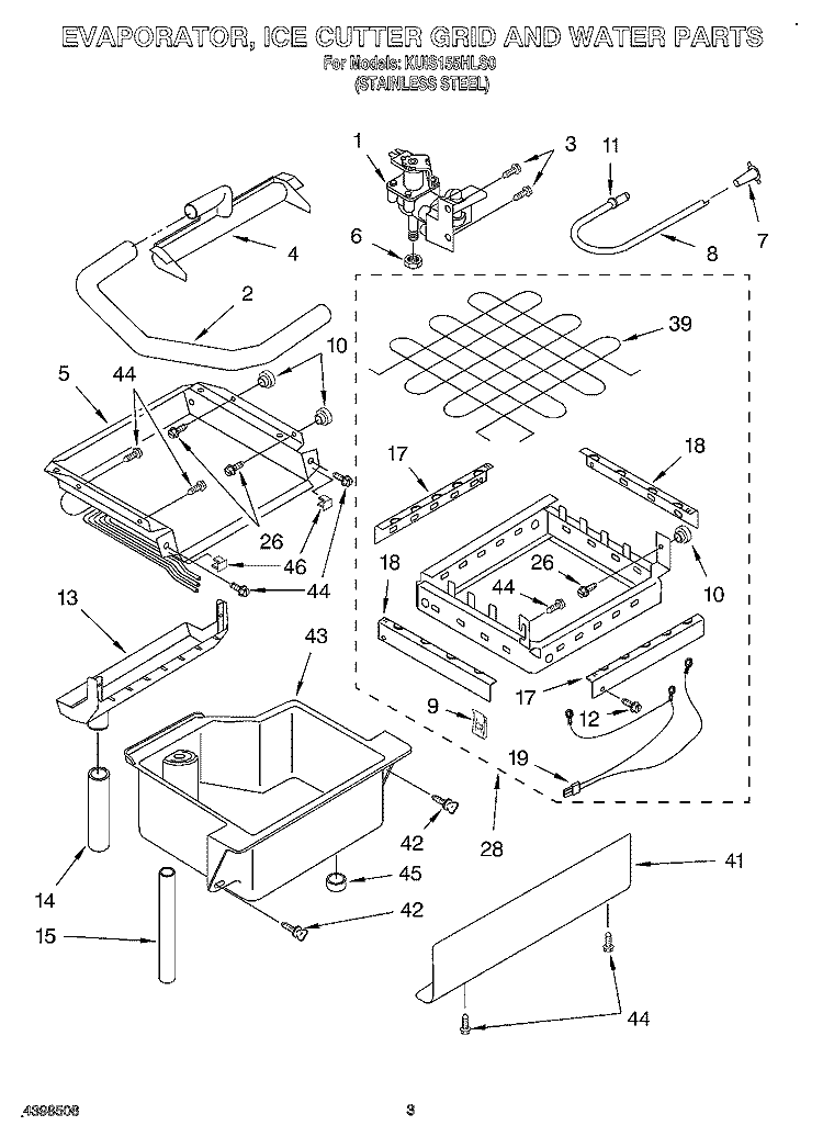 EVAPORATOR, ICE CUTTER GRID AND WATER Diagram and Parts List for KUIS155HLS0  KitchenAid Ice Maker
